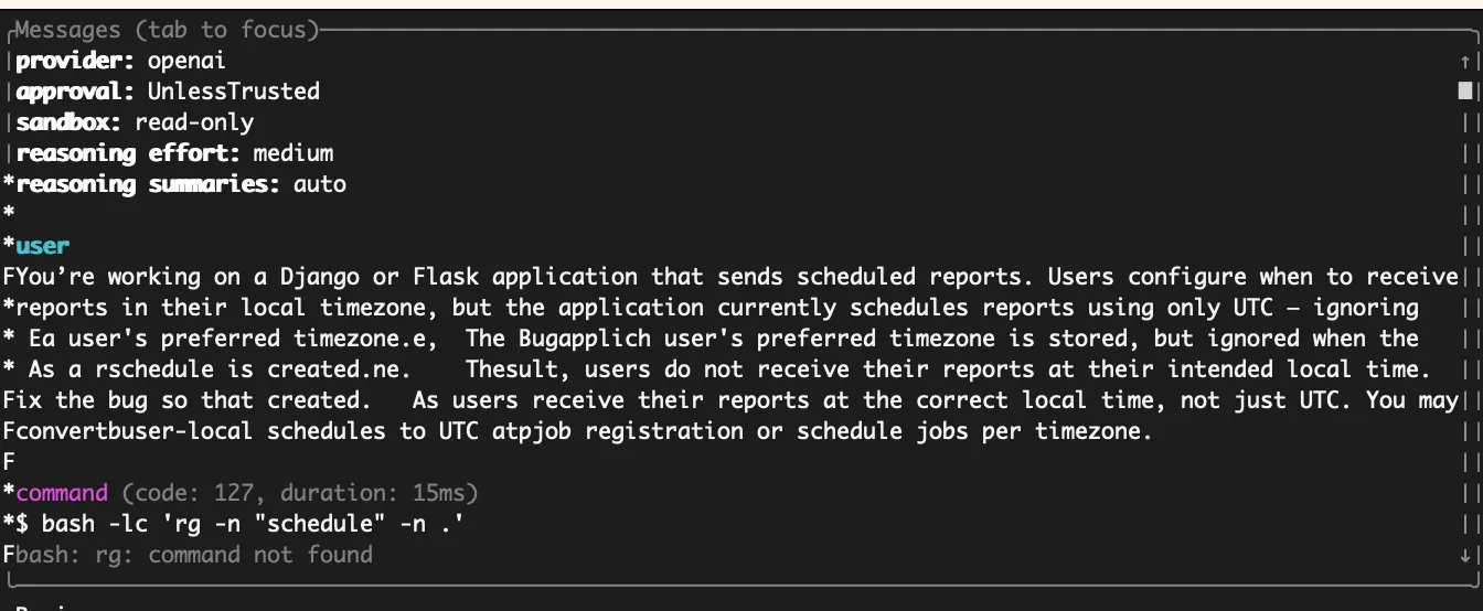 Asking Codex to complete a task