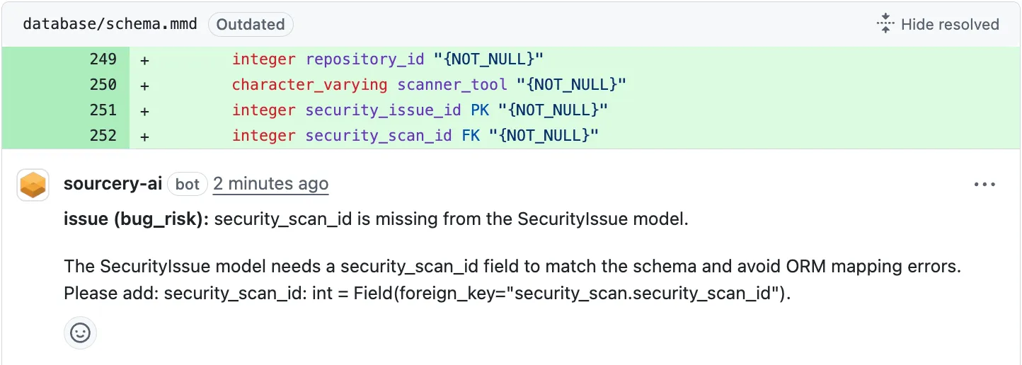 Sourcery code review