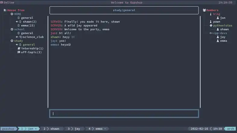 Gupshup: a TUI based chat application