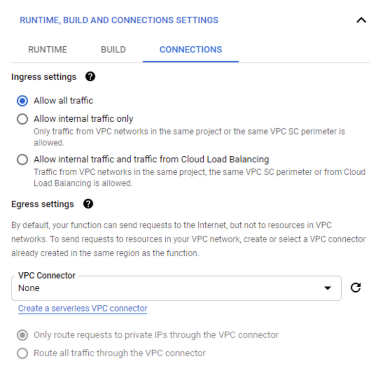 Function Connection Settings